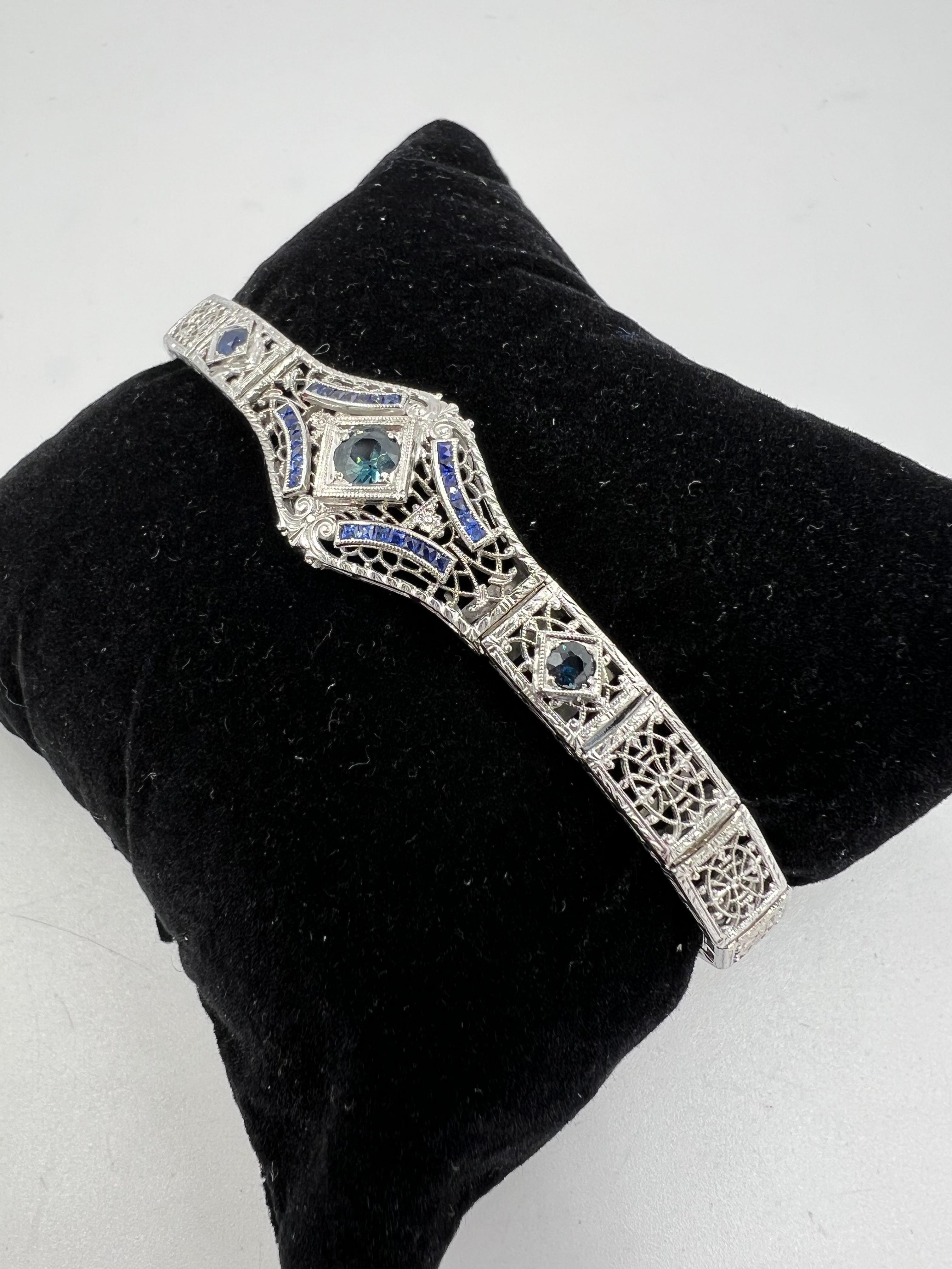 1930s Art Deco Sapphire Filigree White Gold Bracelet 2