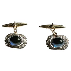 1930s Art Deco Sapphire, Rose Cut Diamonds, Platinum Yellow Gold Cufflinks