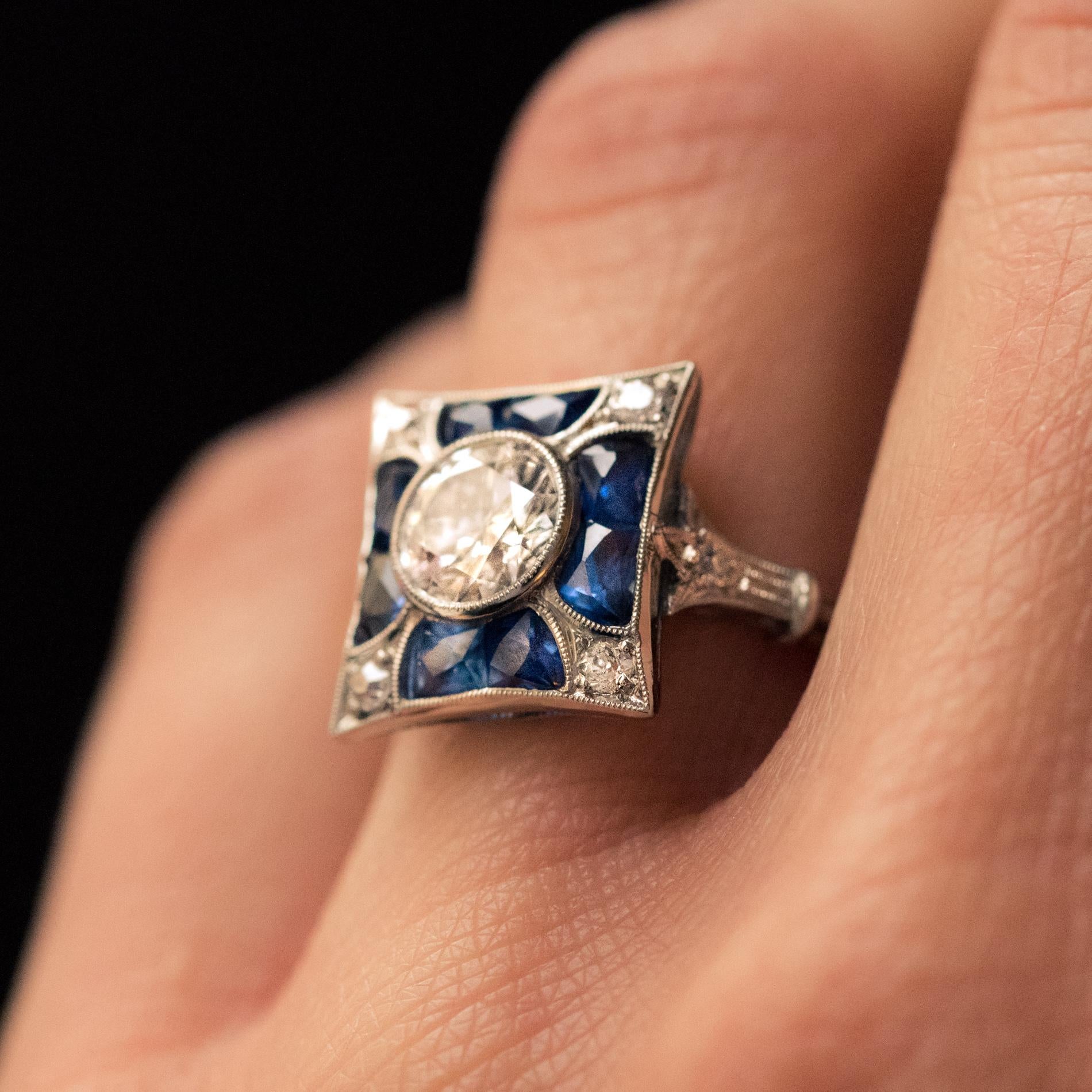 1930s Art Deco Sapphires Diamonds Platinum Ring 6