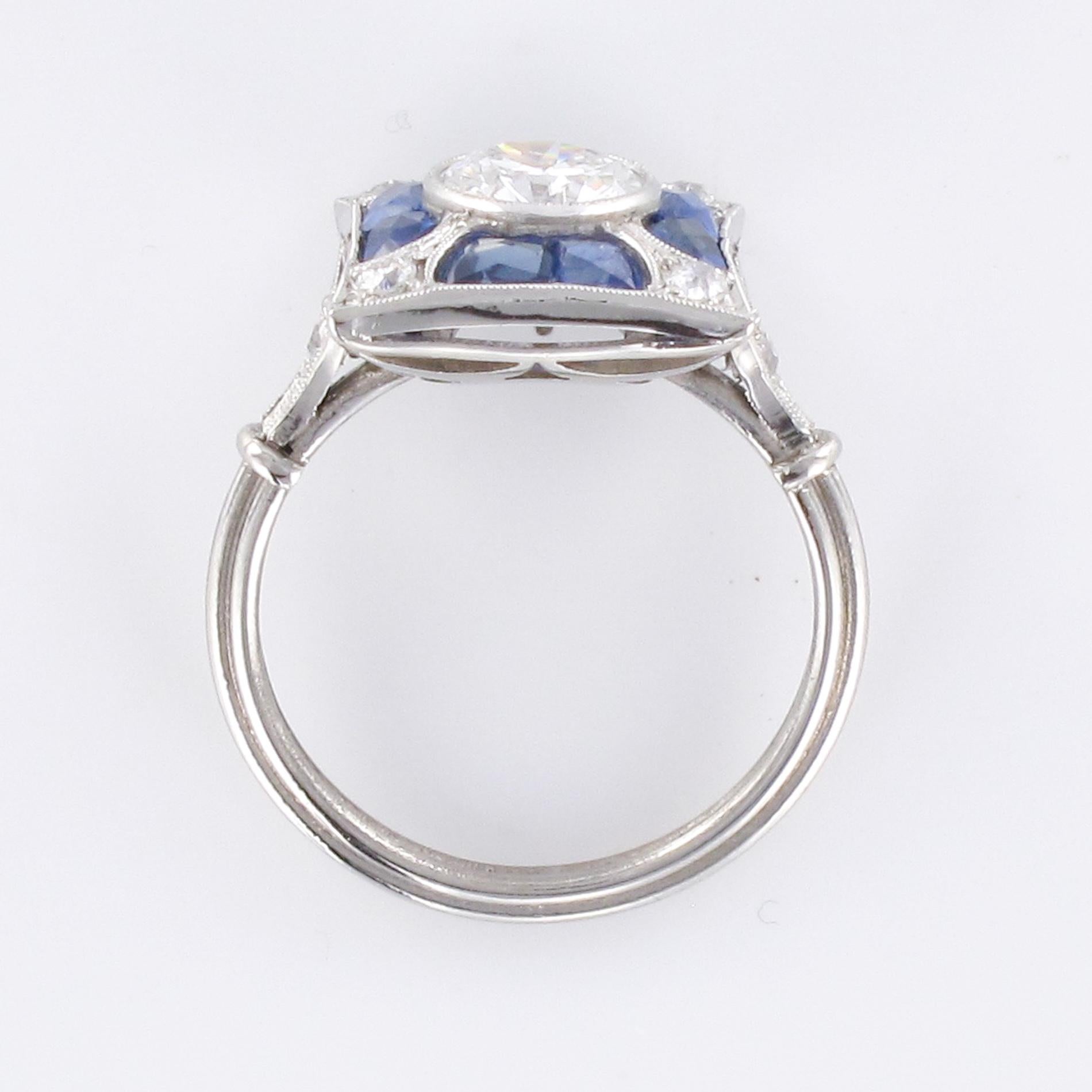 1930s Art Deco Sapphires Diamonds Platinum Ring 9
