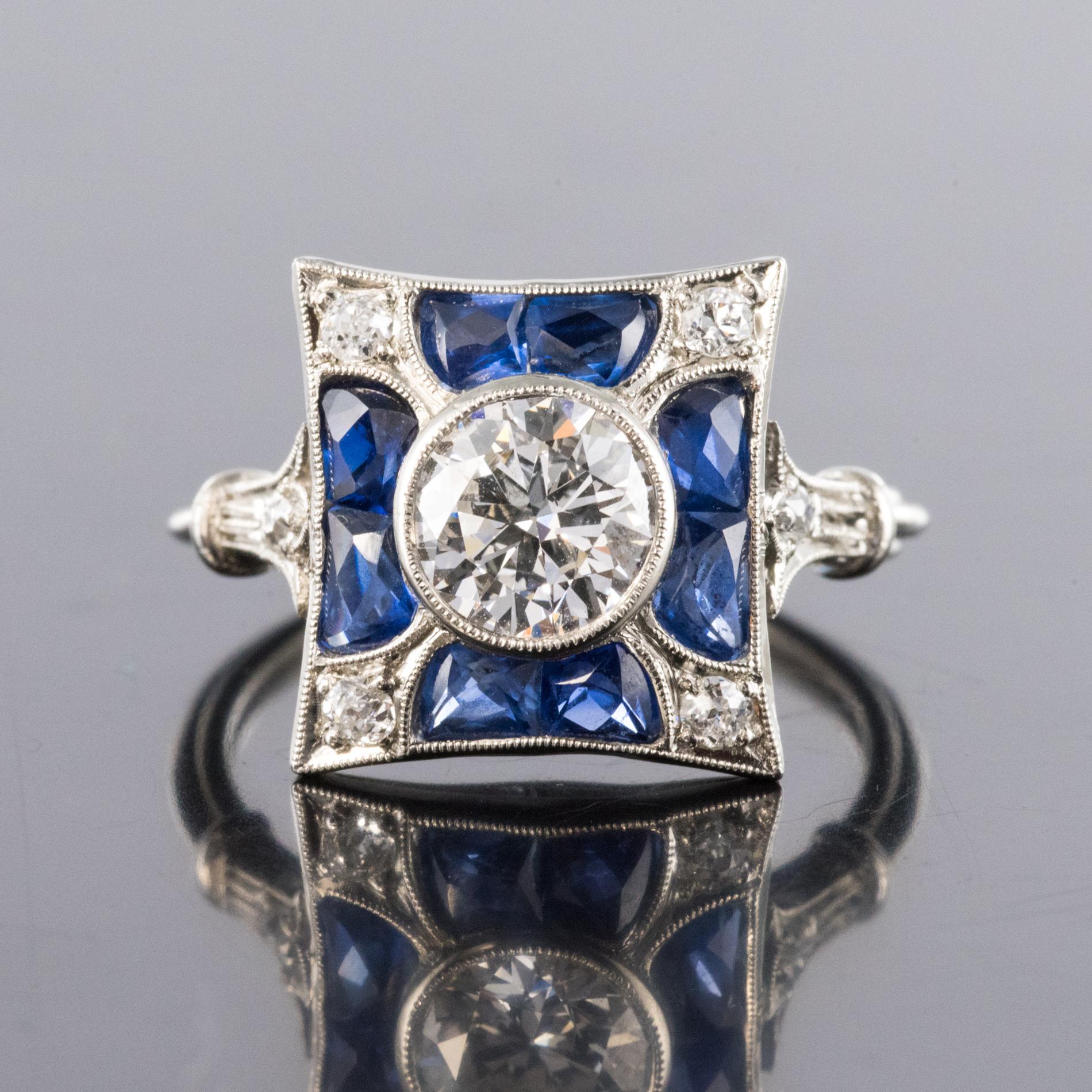 Radiant Cut 1930s Art Deco Sapphires Diamonds Platinum Ring