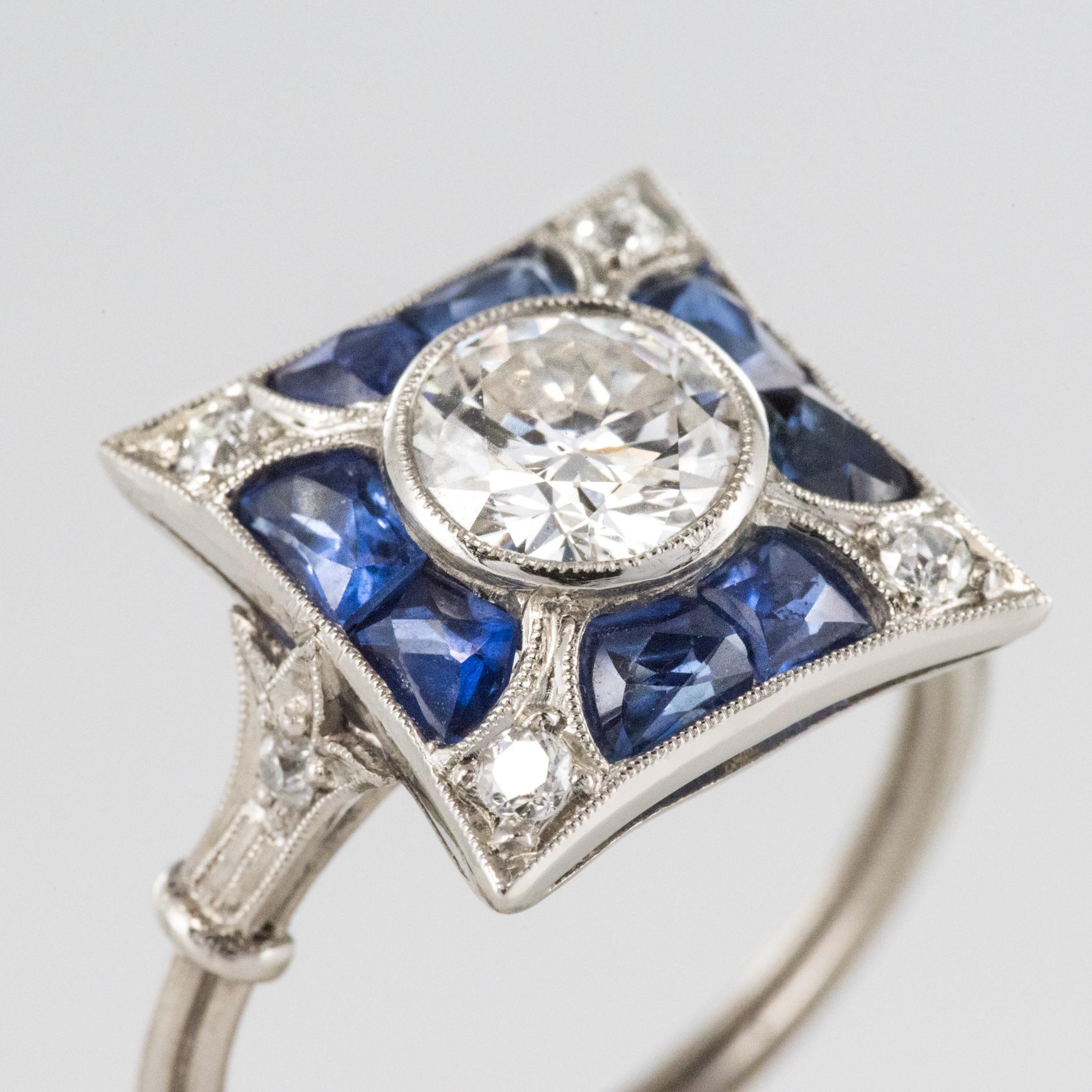 1930s Art Deco Sapphires Diamonds Platinum Ring 1