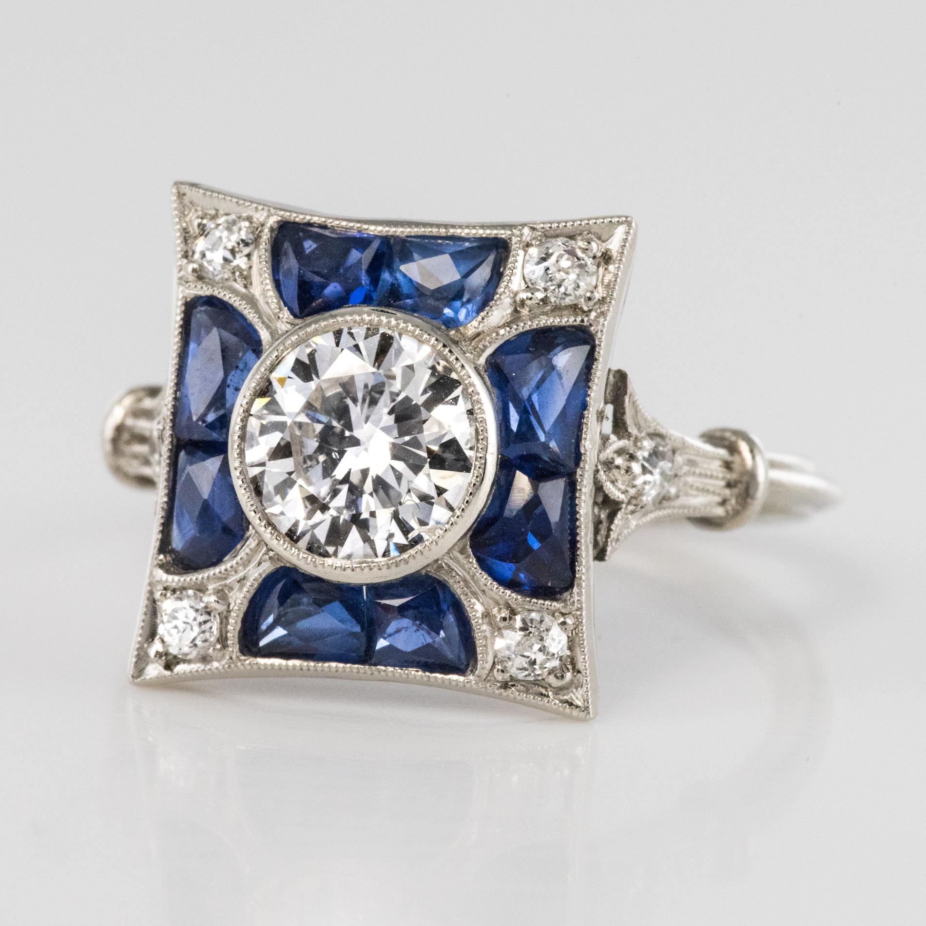 1930s Art Deco Sapphires Diamonds Platinum Ring 2