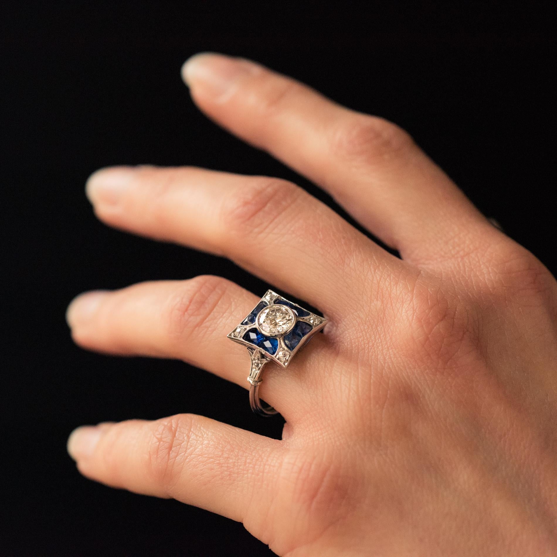 1930s Art Deco Sapphires Diamonds Platinum Ring 3