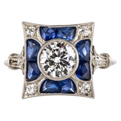 1930s Art Deco Sapphires Diamonds Platinum Ring