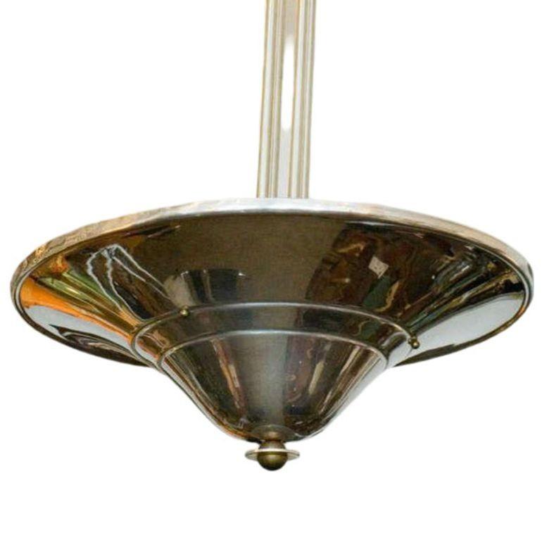 1930s Art Deco Saucer Ceiling Pendant Lamp Multiples available In Good Condition For Sale In Van Nuys, CA