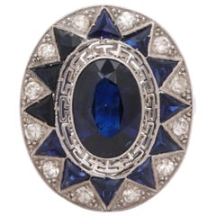 1930s Art Deco Scissor Cut Sapphire with Diamonds Platinum Cocktail Ring