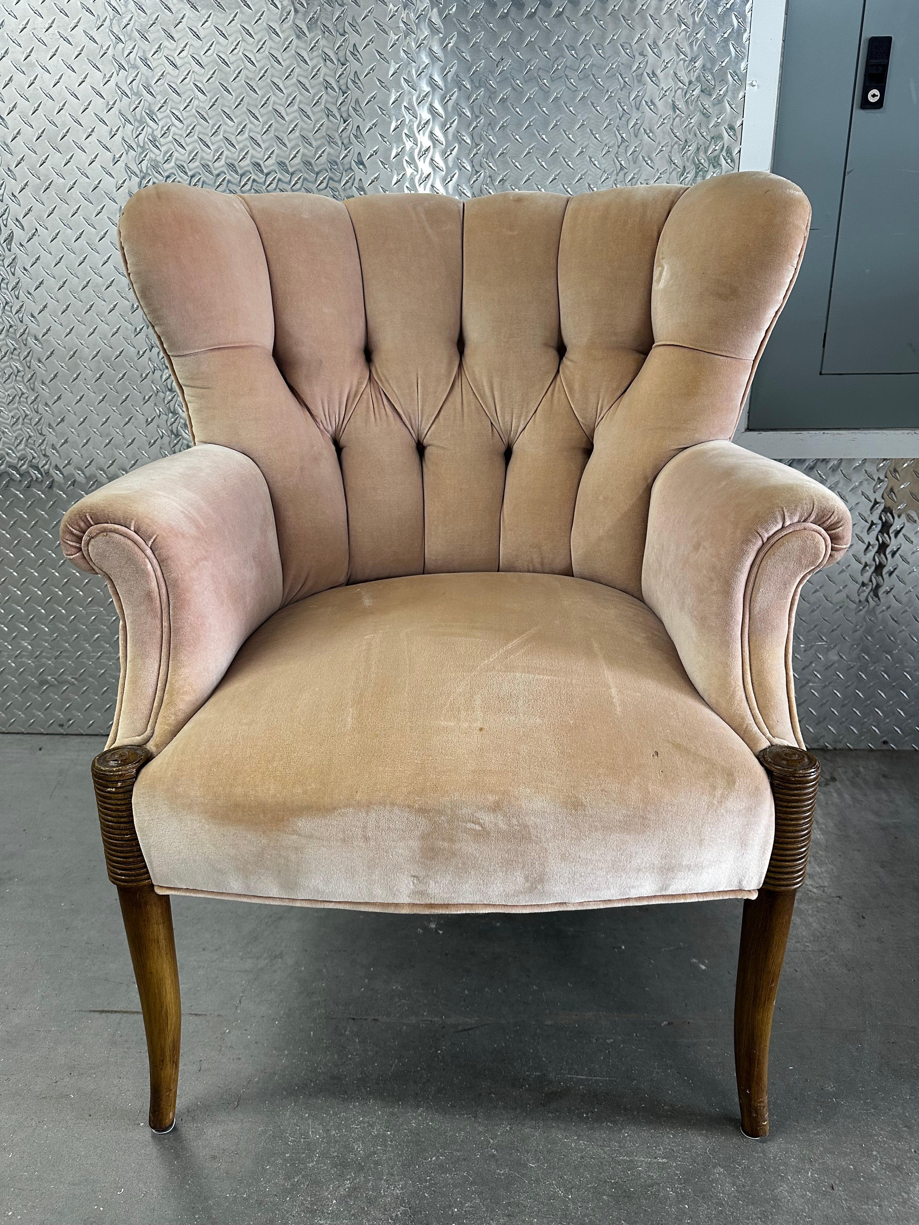 1930s Art Deco Sculptural Pink Velvet Paul Follot Style Arm Chairs, Set of 2 For Sale 5