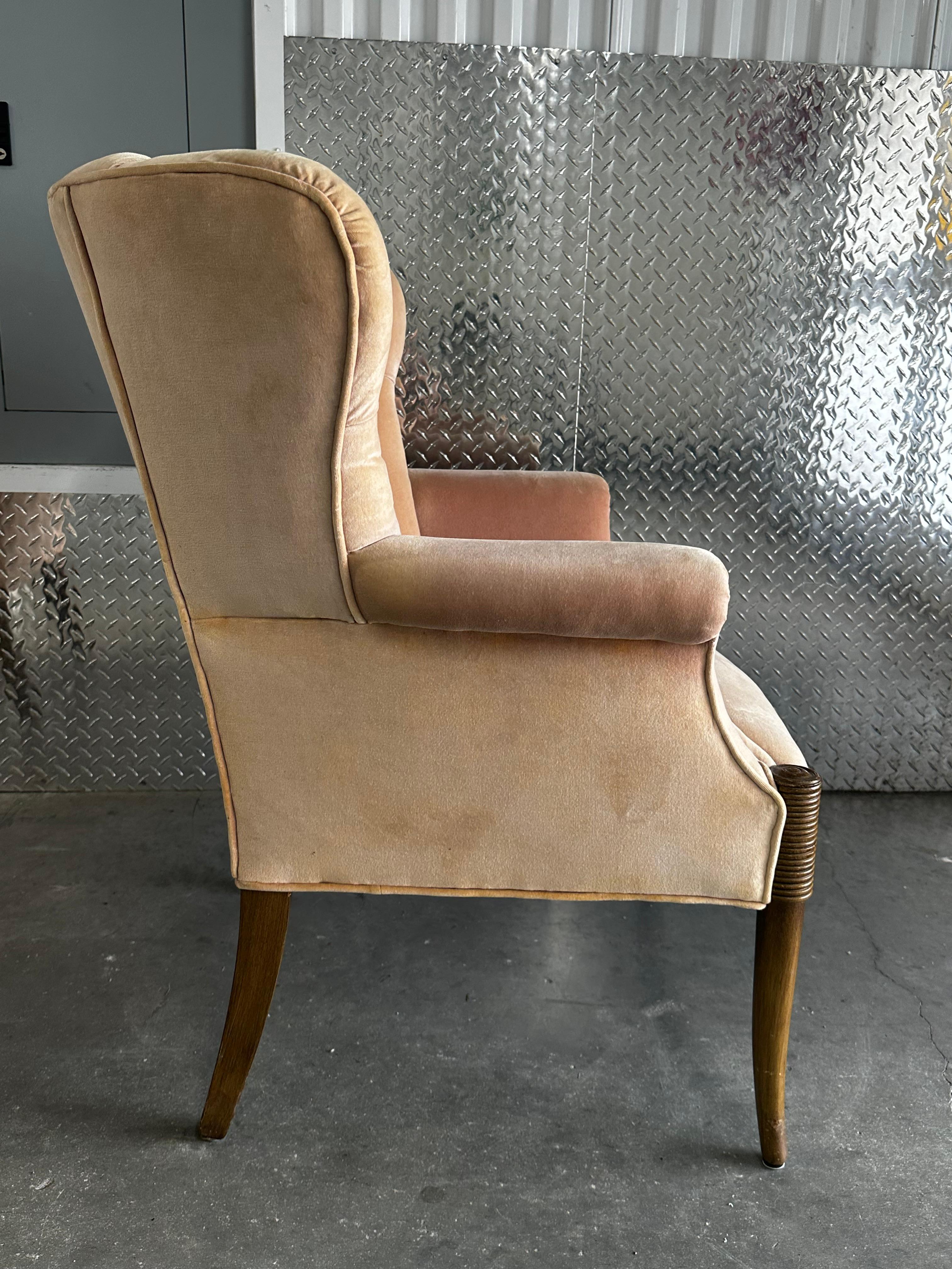 1930s Art Deco Sculptural Pink Velvet Paul Follot Style Arm Chairs, Set of 2 For Sale 9