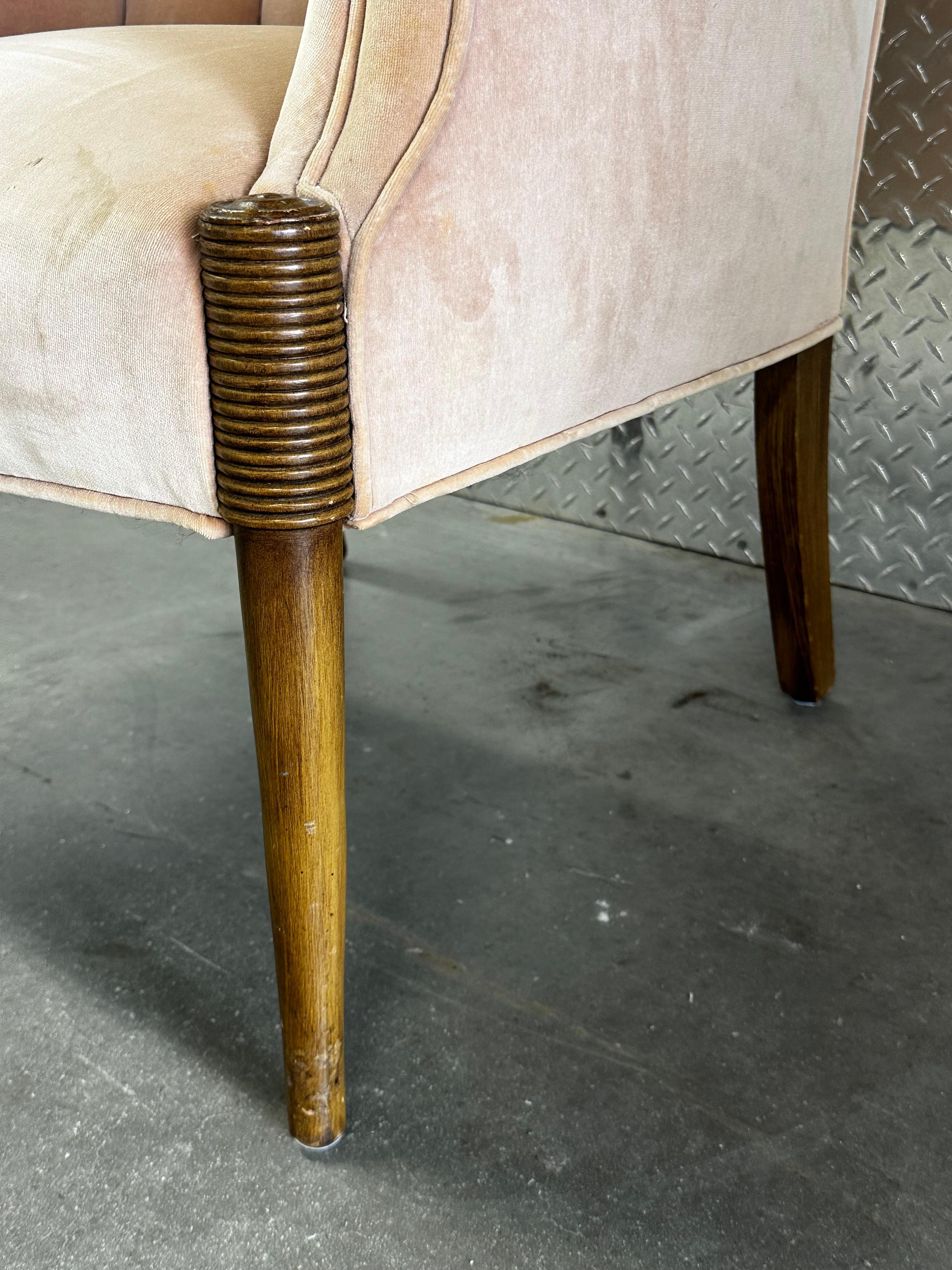 1930s Art Deco Sculptural Pink Velvet Paul Follot Style Arm Chairs, Set of 2 For Sale 11
