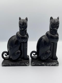 1930's Art Deco Seated Cat Bookends
