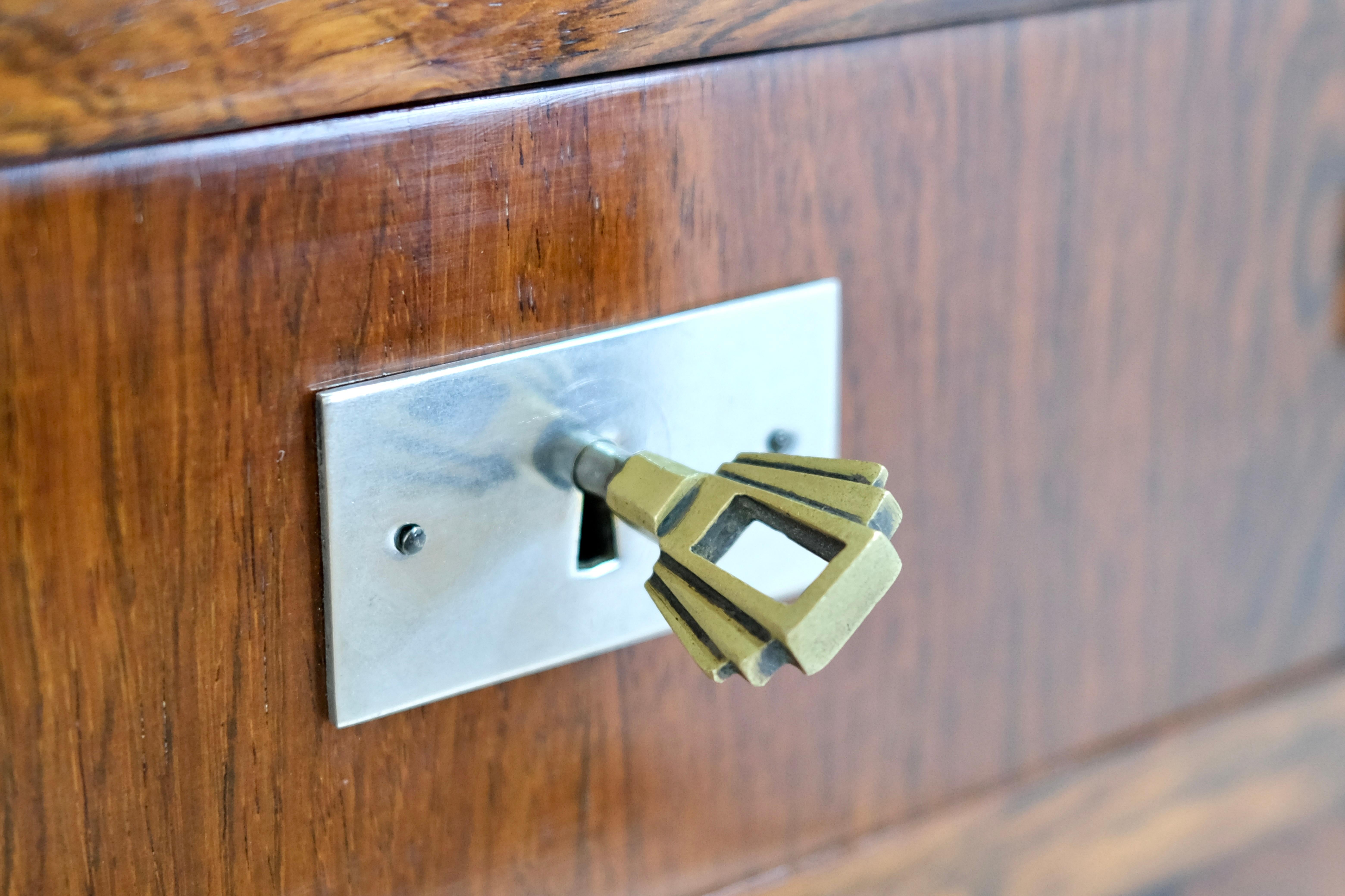 Wood 1930's Art Deco Secretaire Desk with hidden locking mechanism For Sale
