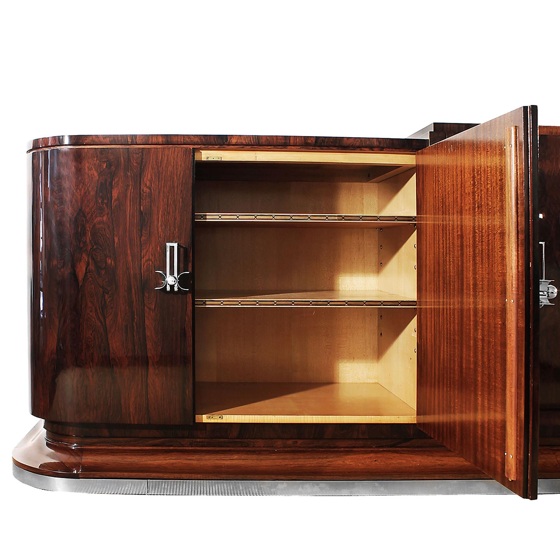 French 1930s Art Deco Sideboard in the Style of Jules Leleu, Mahogany, Sycamore -France