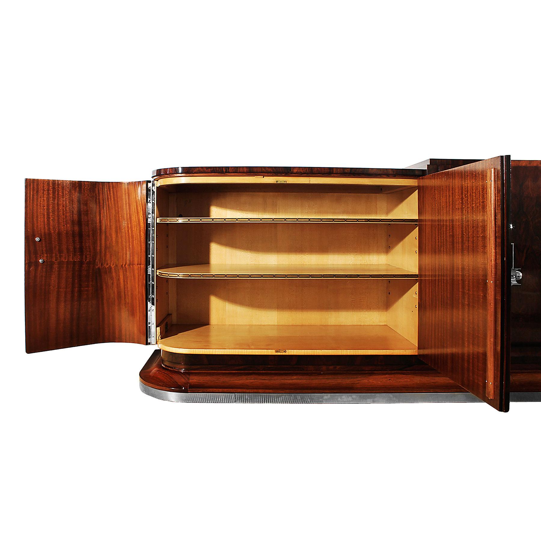 Marquetry 1930s Art Deco Sideboard in the Style of Jules Leleu, Mahogany, Sycamore -France