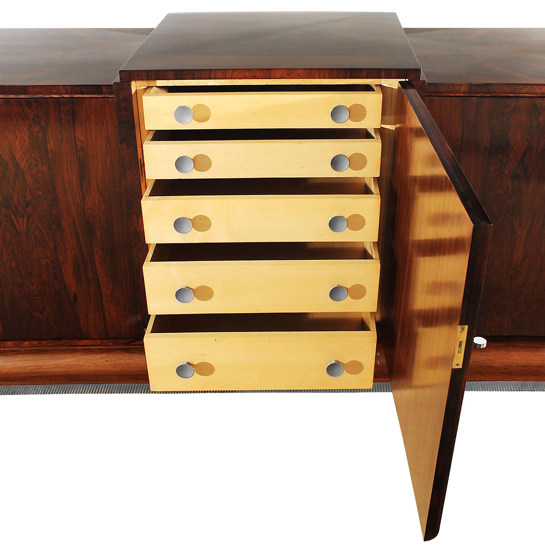 Mid-20th Century 1930s Art Deco Sideboard in the Style of Jules Leleu, Mahogany, Sycamore -France For Sale