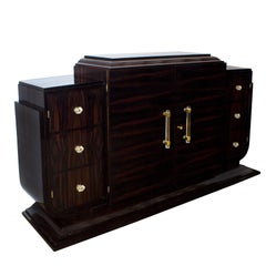 1930s Art Deco Sideboard, Macassar Ebony, Maple, Brass, Glass Handles, France
