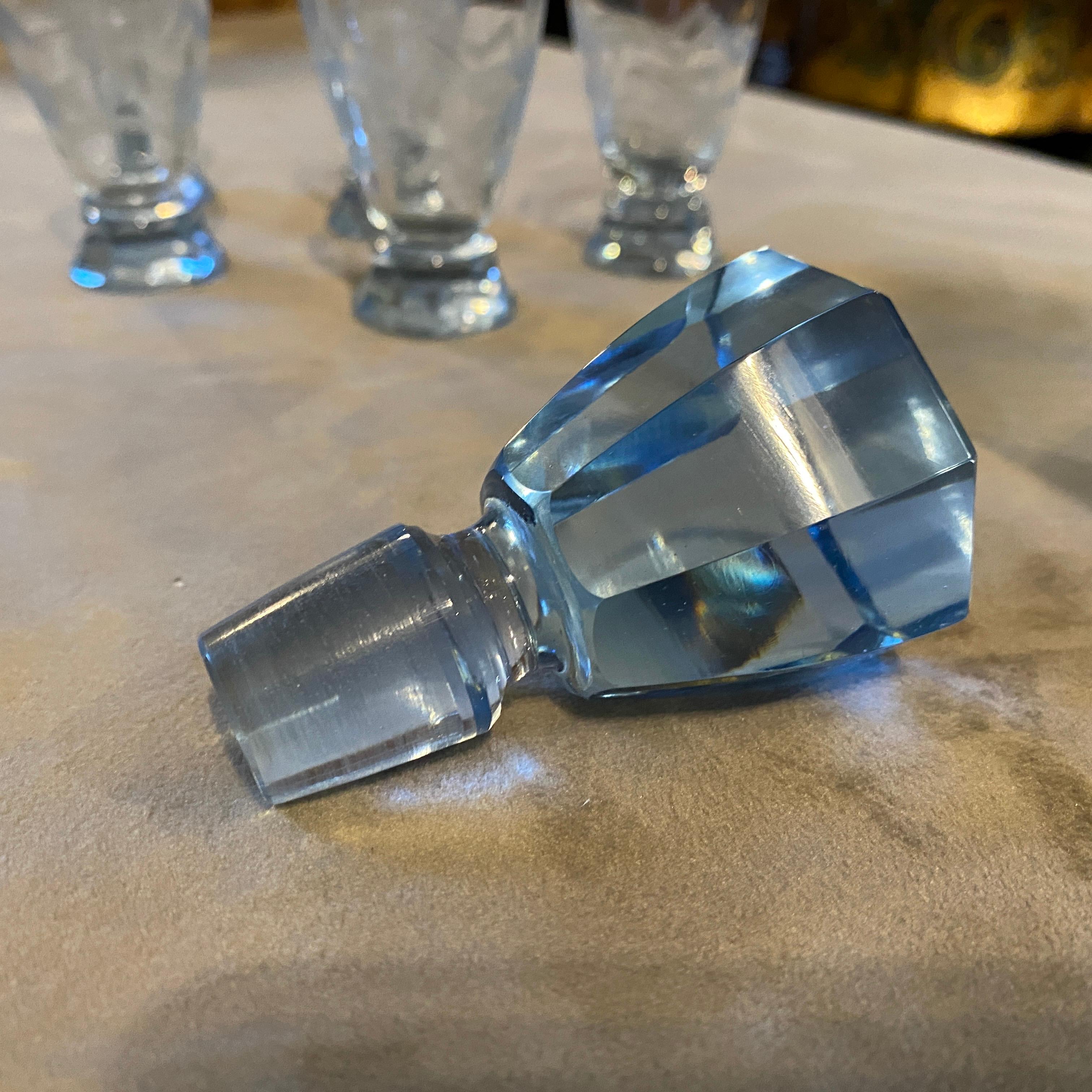 20ième siècle Ensemble de liqueur italienne Art déco des années 1930 en argent et verre bleu gravé en vente