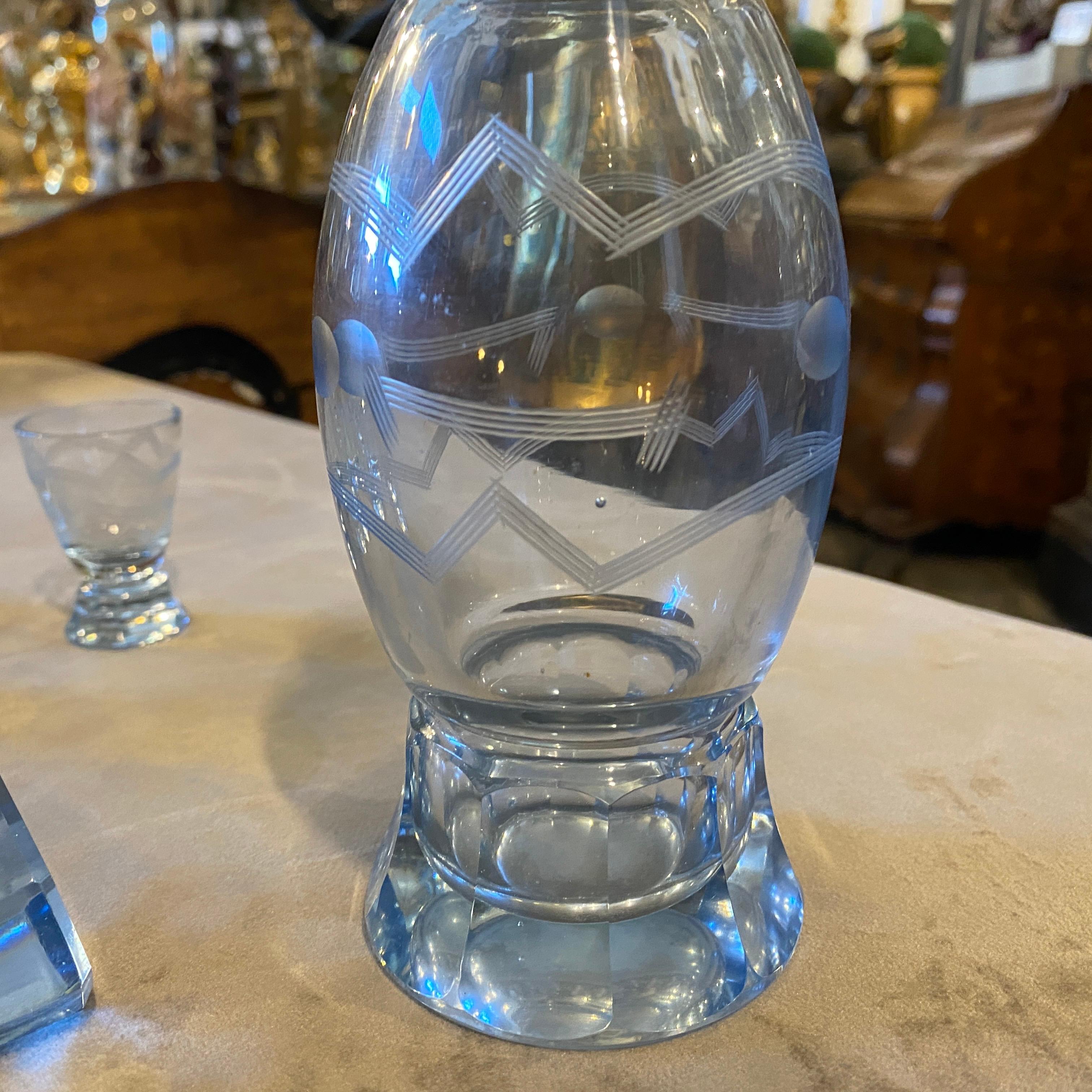 XX secolo Set da liquore italiano Art Deco anni '30 in argento e vetro blu inciso in vendita