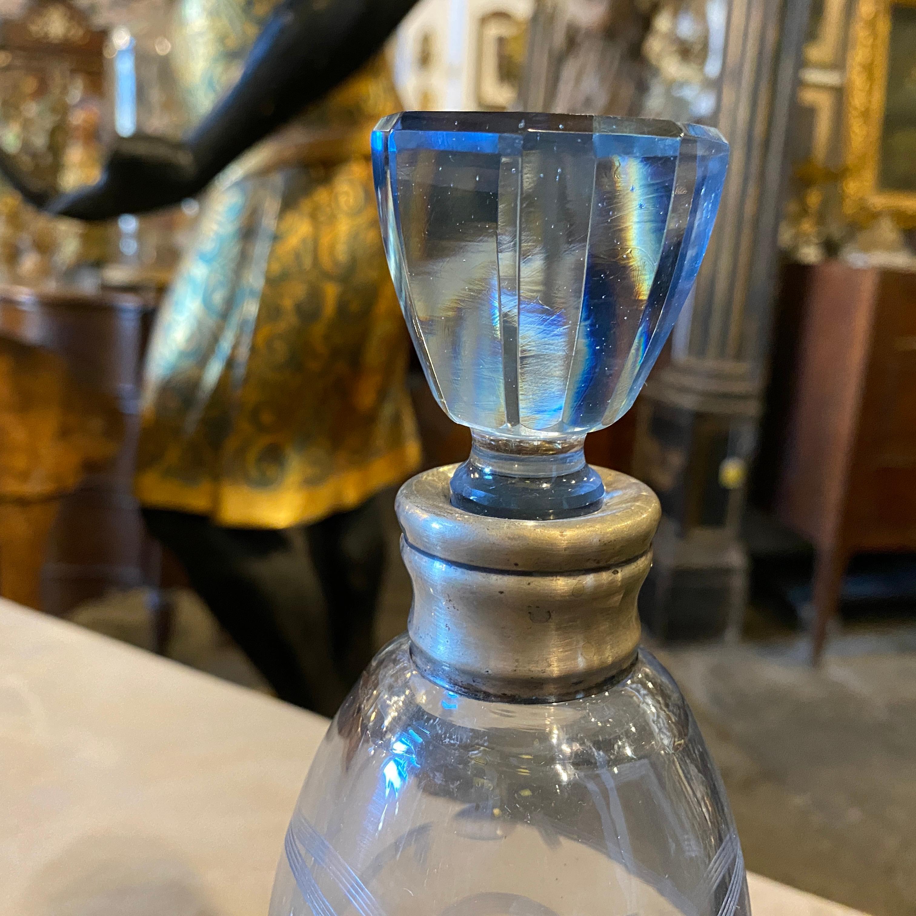 Ensemble de liqueur italienne Art déco des années 1930 en argent et verre bleu gravé en vente 2