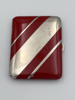 1930's Art Deco Silver Plate and Enamel Burgundy Red Cigarette Case, Unsigned