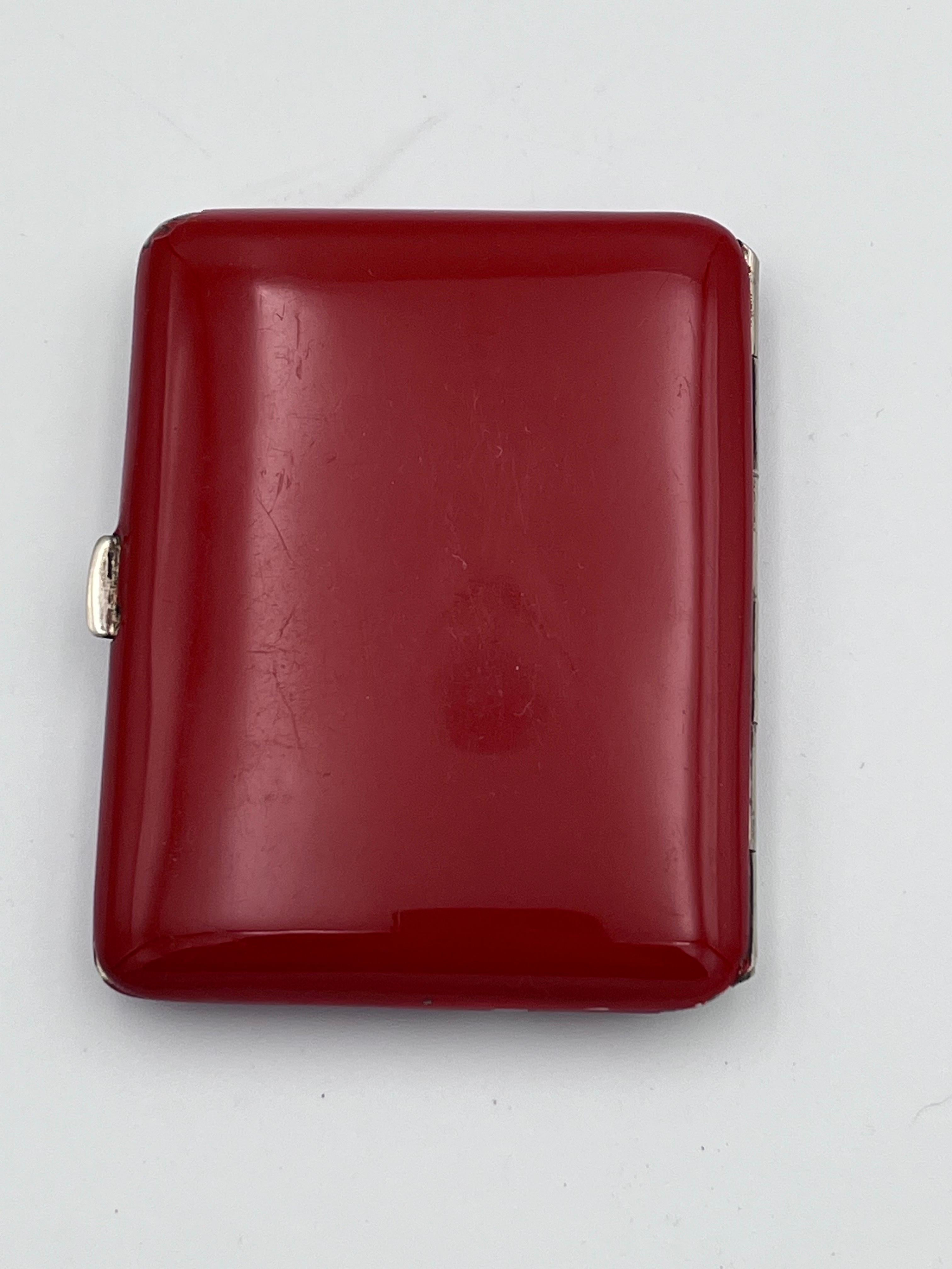 Art Déco 1930's Art Deco Silver Plate and Enamel Burgundy Red Cigarette Case, Unsigned in vendita