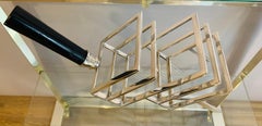 1930s Art Deco Silver Plate Geometric Toast Rack or Letter Holder Wooded Handle