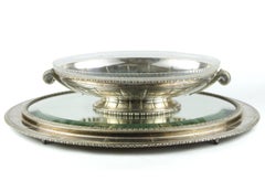 1930s Art Déco Silver Plated Metal and Glass Oval Centerpiece by Bafico, France