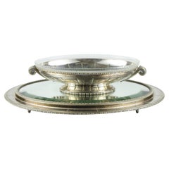 1930s Art Déco Silver Plated Metal and Glass Oval Centerpiece by Bafico, France