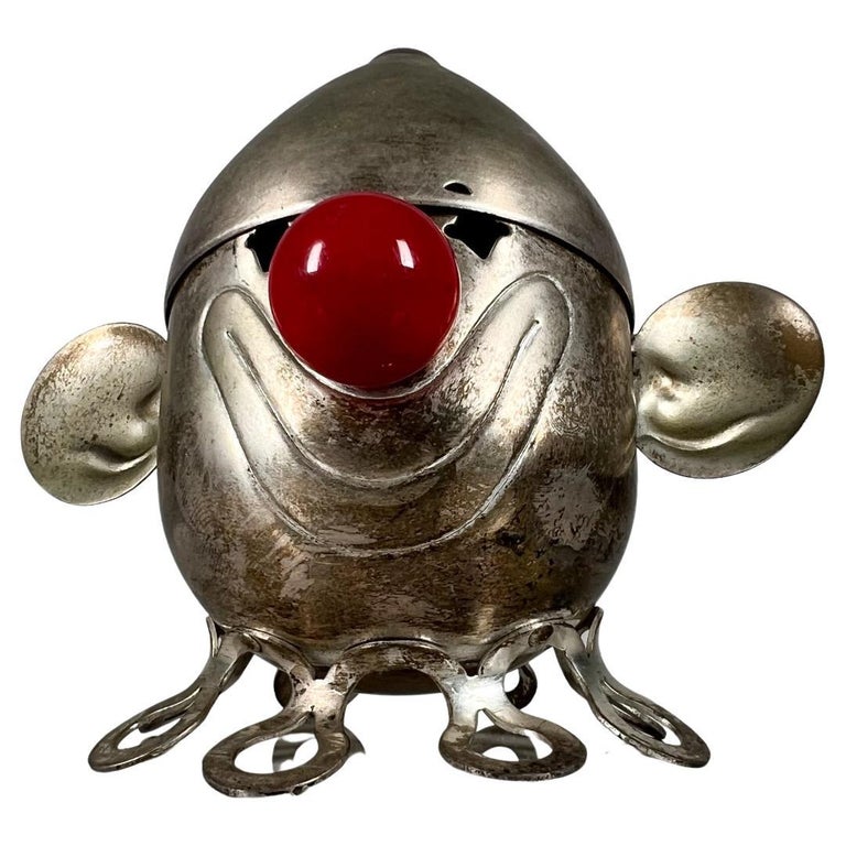1930s Art Deco Silver Plated Napier Clown Red Nose Coin Bank For Sale