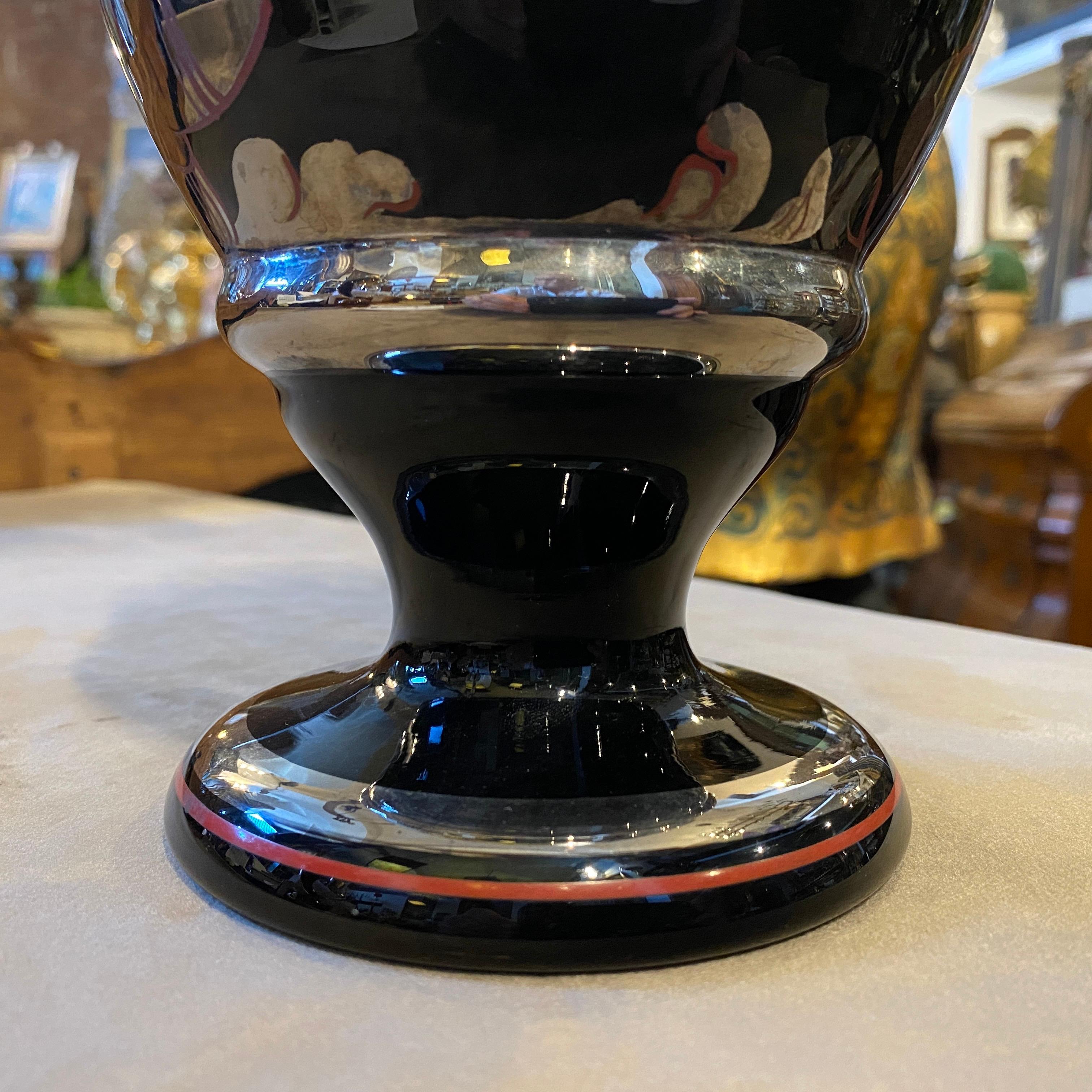 20th Century 1930s Art Deco Sterling Silver and Black Glass Italian Vase For Sale