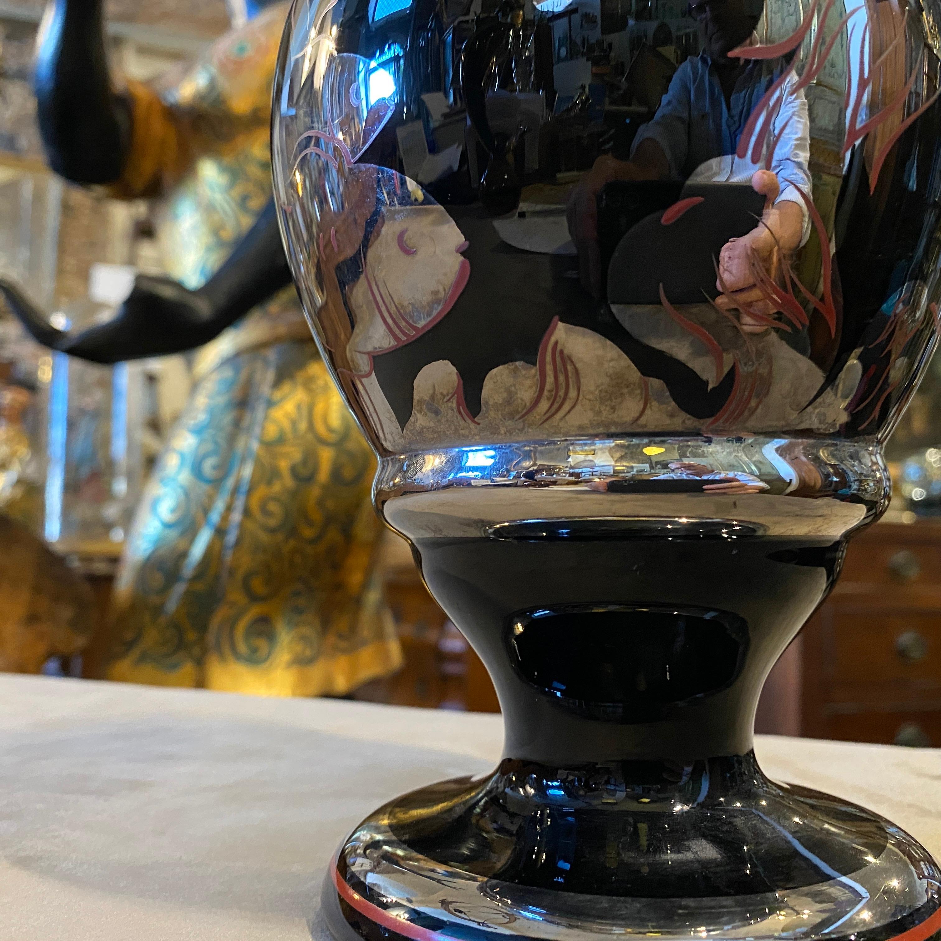 Vase italien en verre noir argenté Art Déco des années 1930 en vente 2