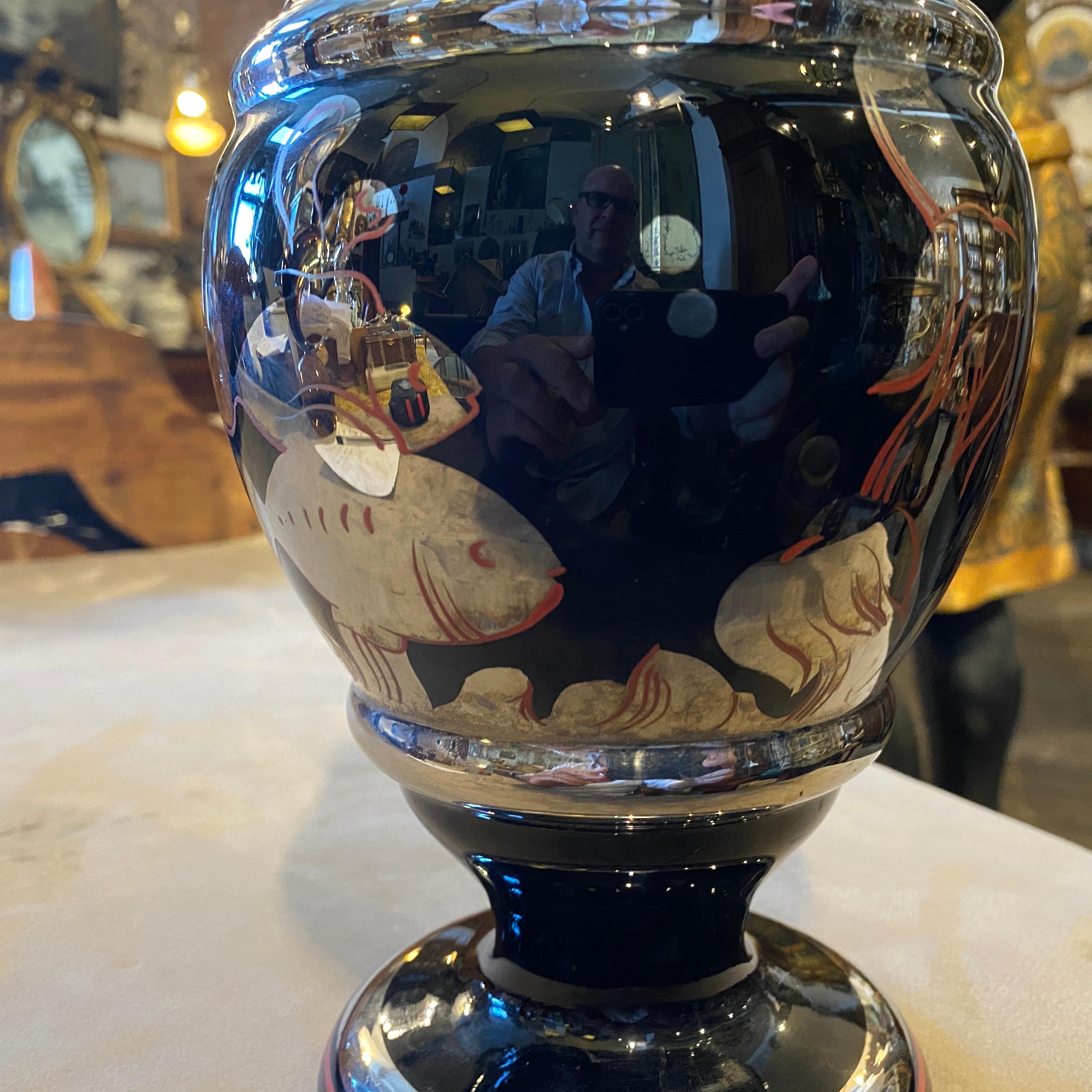 Vase italien en verre noir argenté Art Déco des années 1930 en vente 3