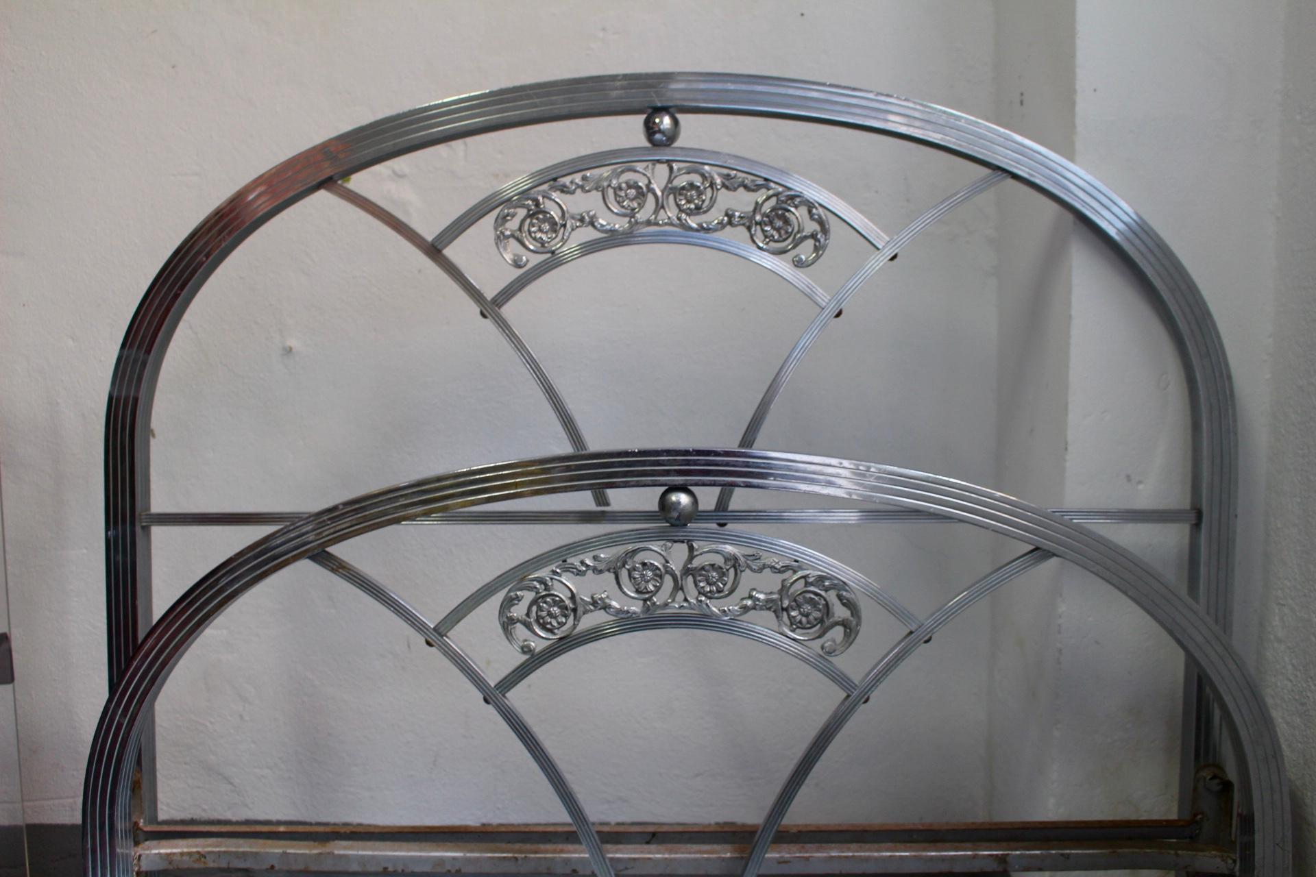 Mid-20th Century 1930s  Art Deco Single Chrome Bed Headboard and Foot Part For Sale