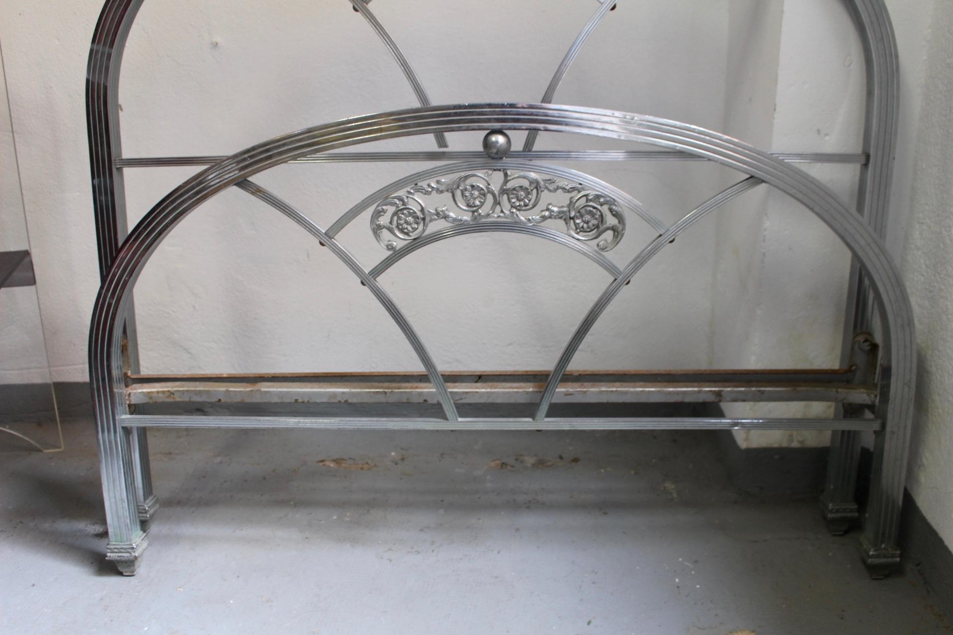 Brass 1930s  Art Deco Single Chrome Bed Headboard and Foot Part For Sale