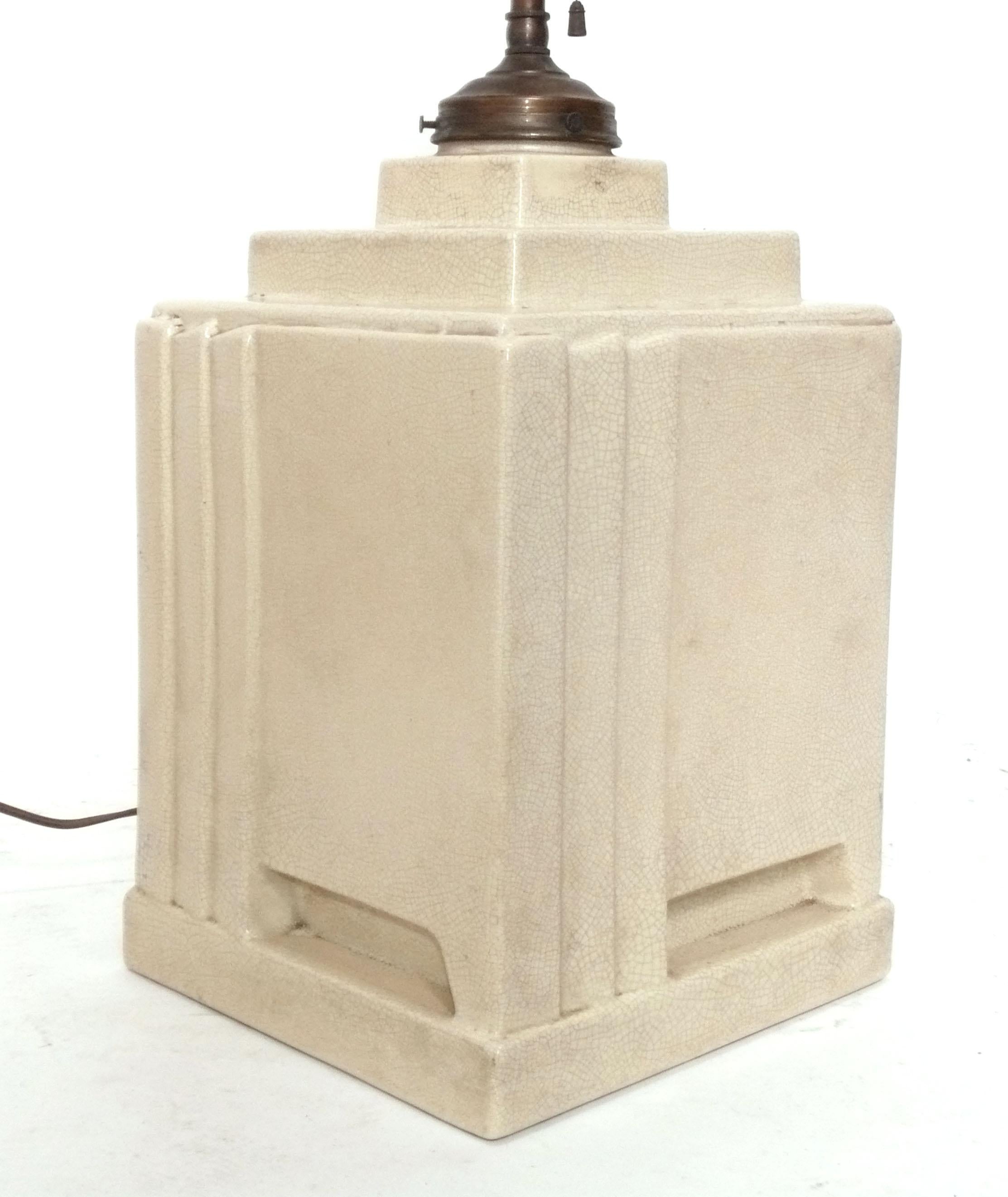 1930s Art Deco Skyscraper Form Ceramic Lamp by NIMY of Belgium In Good Condition For Sale In Atlanta, GA