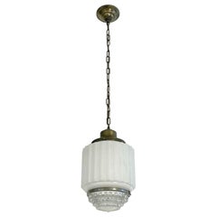 1930s Art Deco Skyscraper Pendant Light with Translucent and Clear Cast Glass