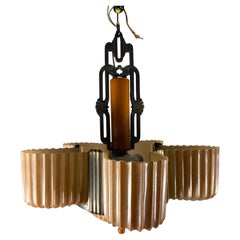 1930's Art Deco Slip Shade and Bakelite Pendant Chandelier