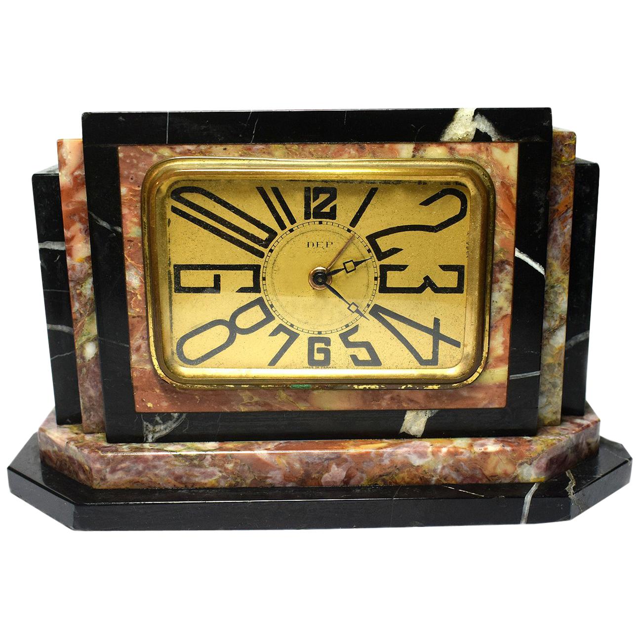 1930s Art Deco Small Marble Clock by Dep