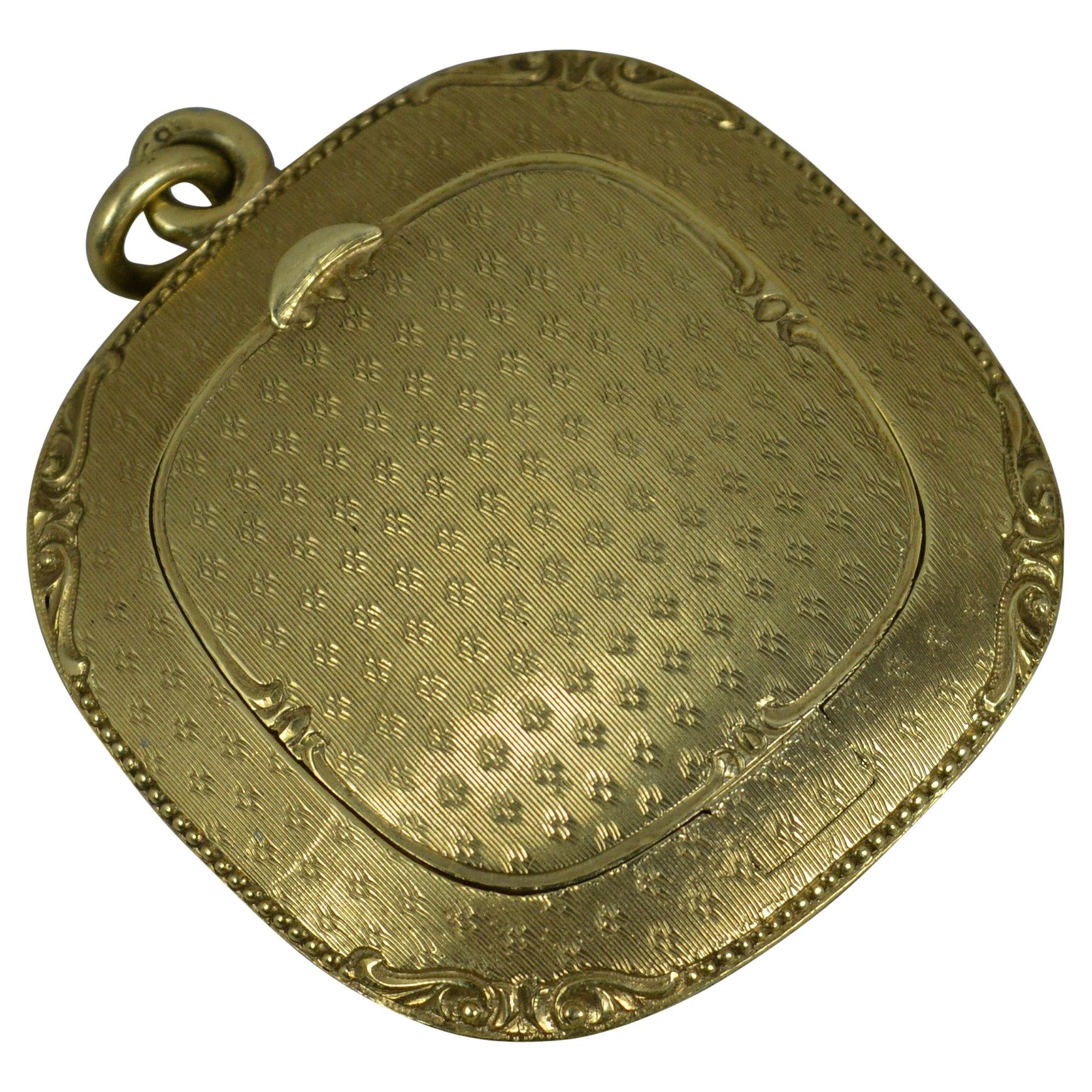 1930
s Art Deco Solid 14 Carat Gold Compact Box Pendant For Sale