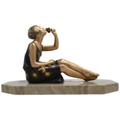1930s Art Deco Spelter Figure 'Girl with Roses'