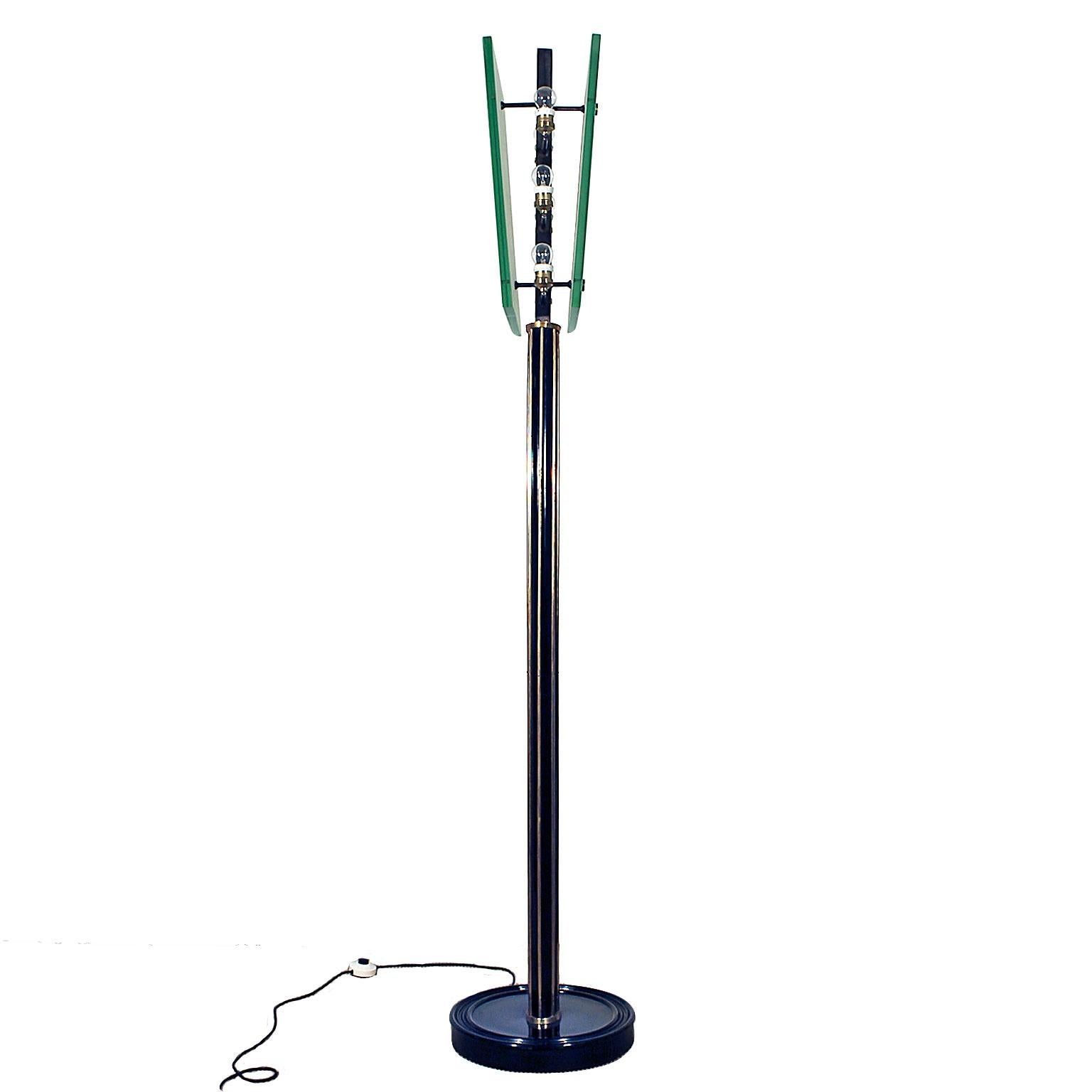 Italian 1930s Art Deco Standing Lamp, Thick Glasses, Style of Fontana Arte - Italy For Sale