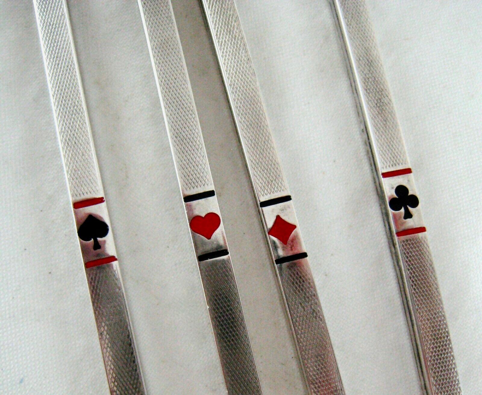 Enameled Art Deco Sterling Silver, Enamel & Bakelite Card Suit Game Pencils Set of Four