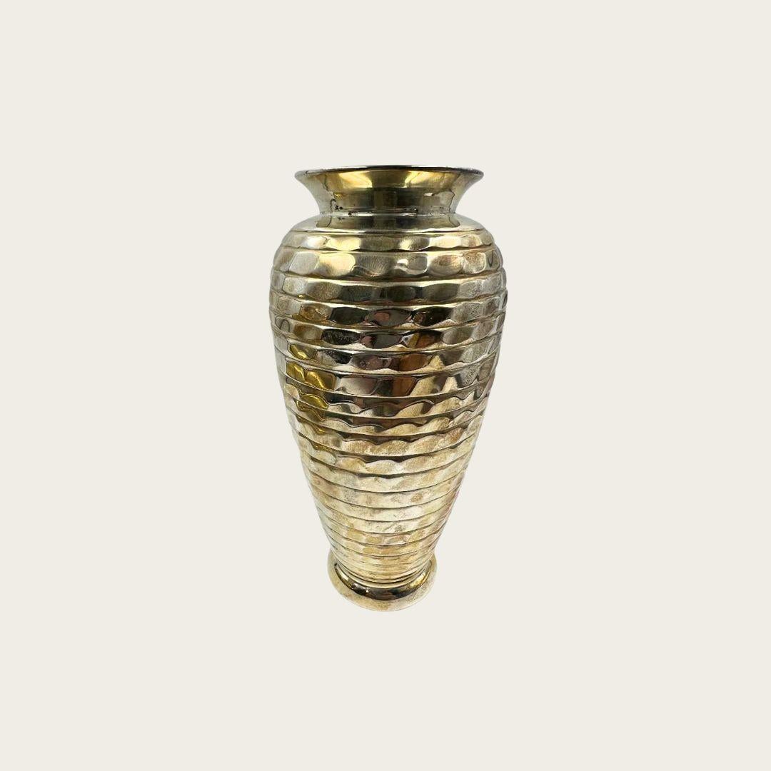 1930s. With hammered linear texture that beautifully reflects light. Christofle makers mark stamp on underside.