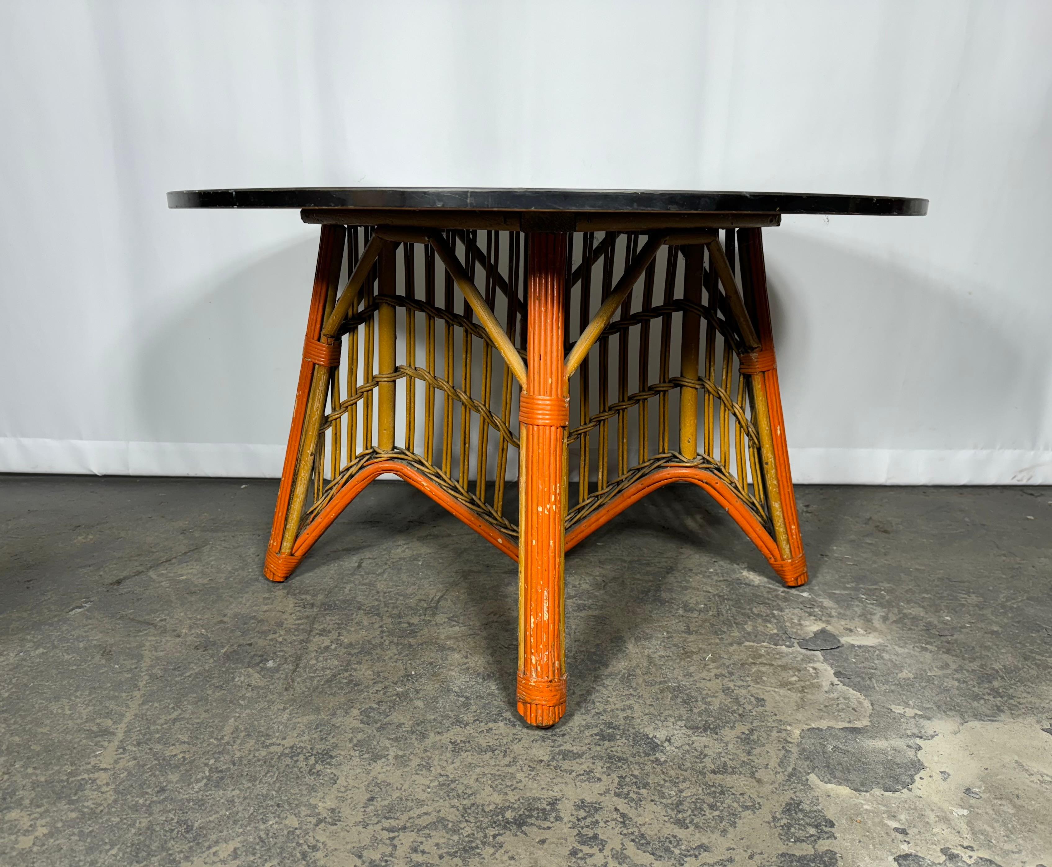 Painted 1930's Art Deco  Stick wICKER / Split Reed Center / Cocktail Table, Ypsilanti For Sale