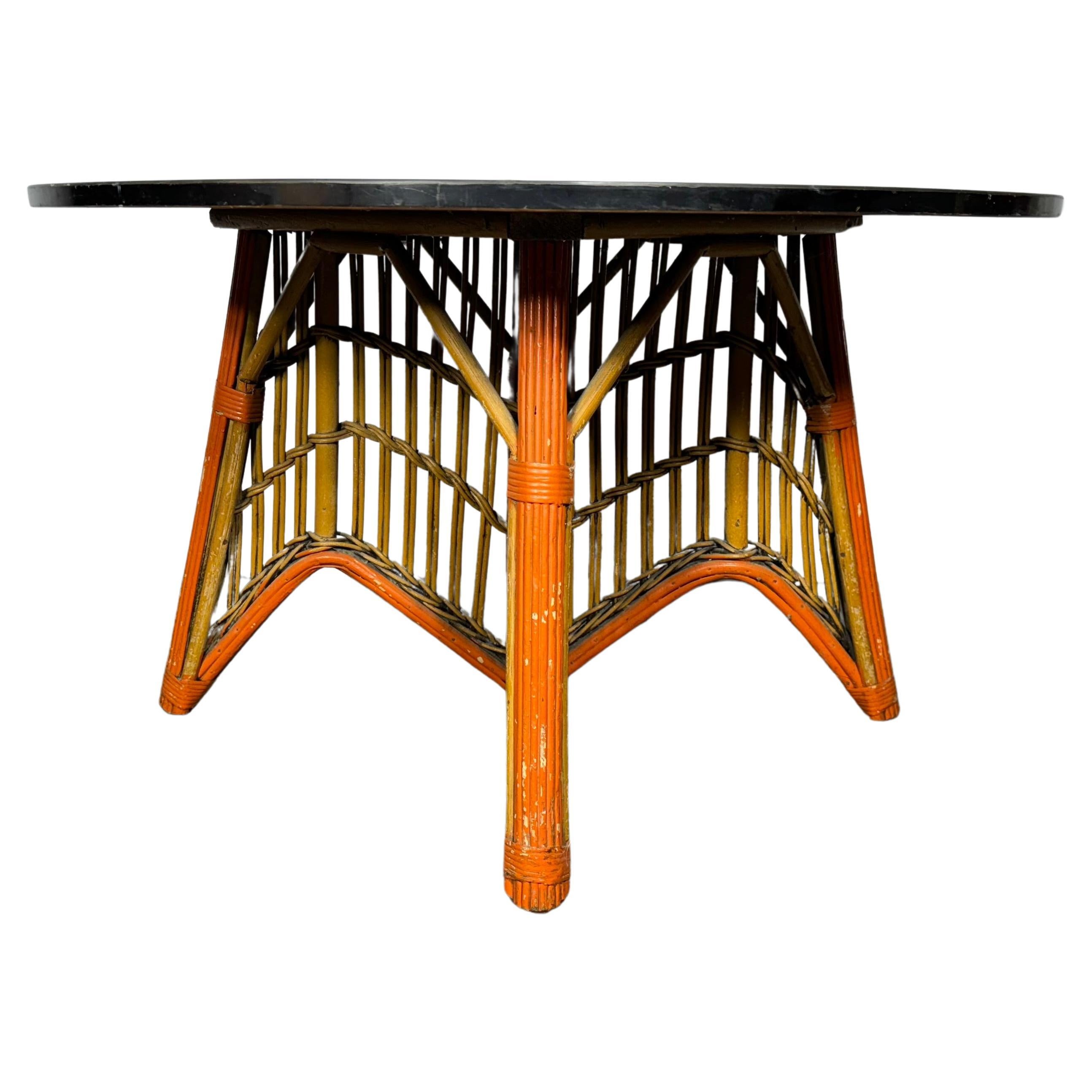 1930's Art Deco  Stick wICKER / Split Reed Center / Cocktail Table, Ypsilanti For Sale