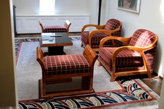 Sgabello Art Deco degli anni '30 in legno di noce laccato lucido con rivestimento a quadri