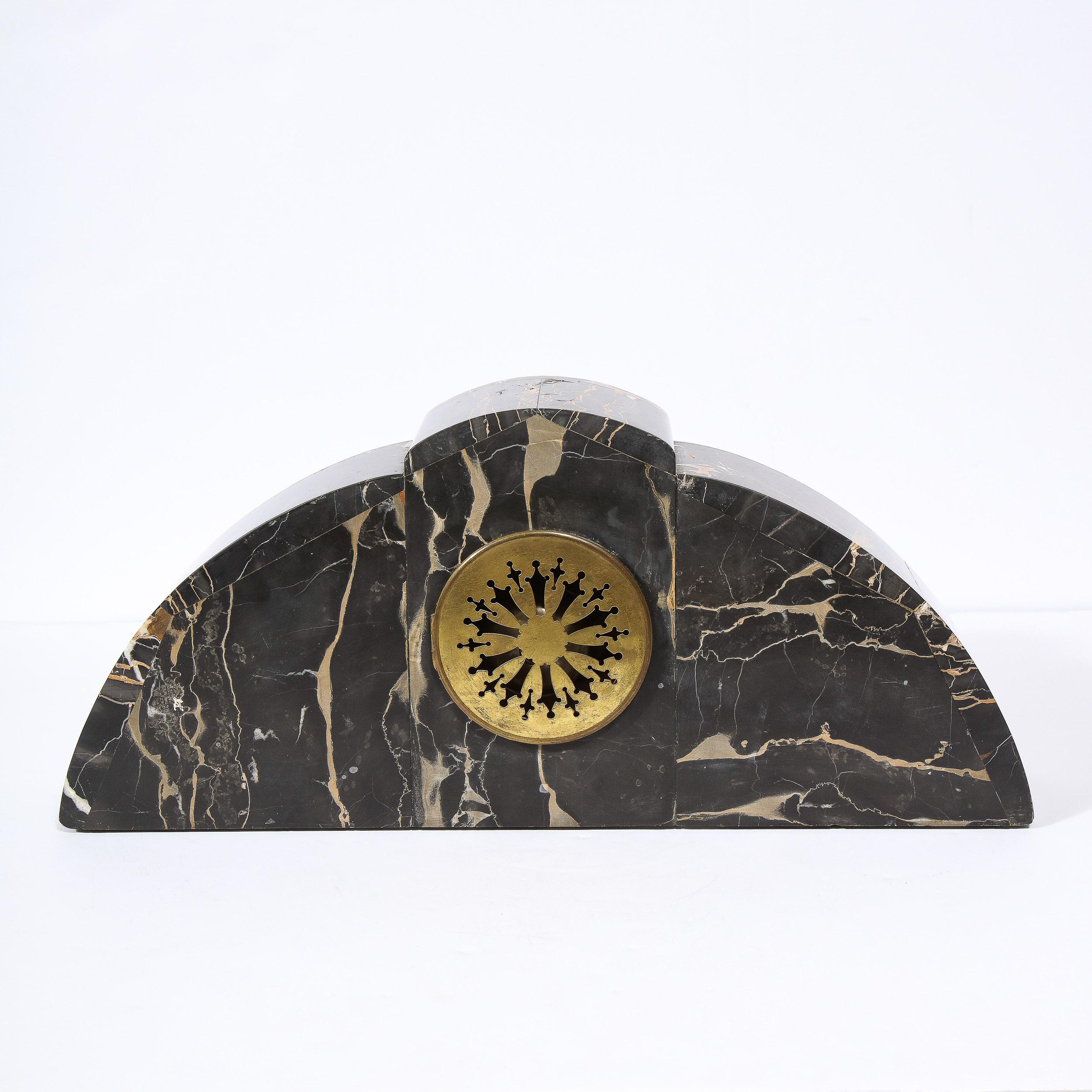 1930s Art Deco Streamlined Neoclassical Figurative Exotic Marble & Bronze Clock 4