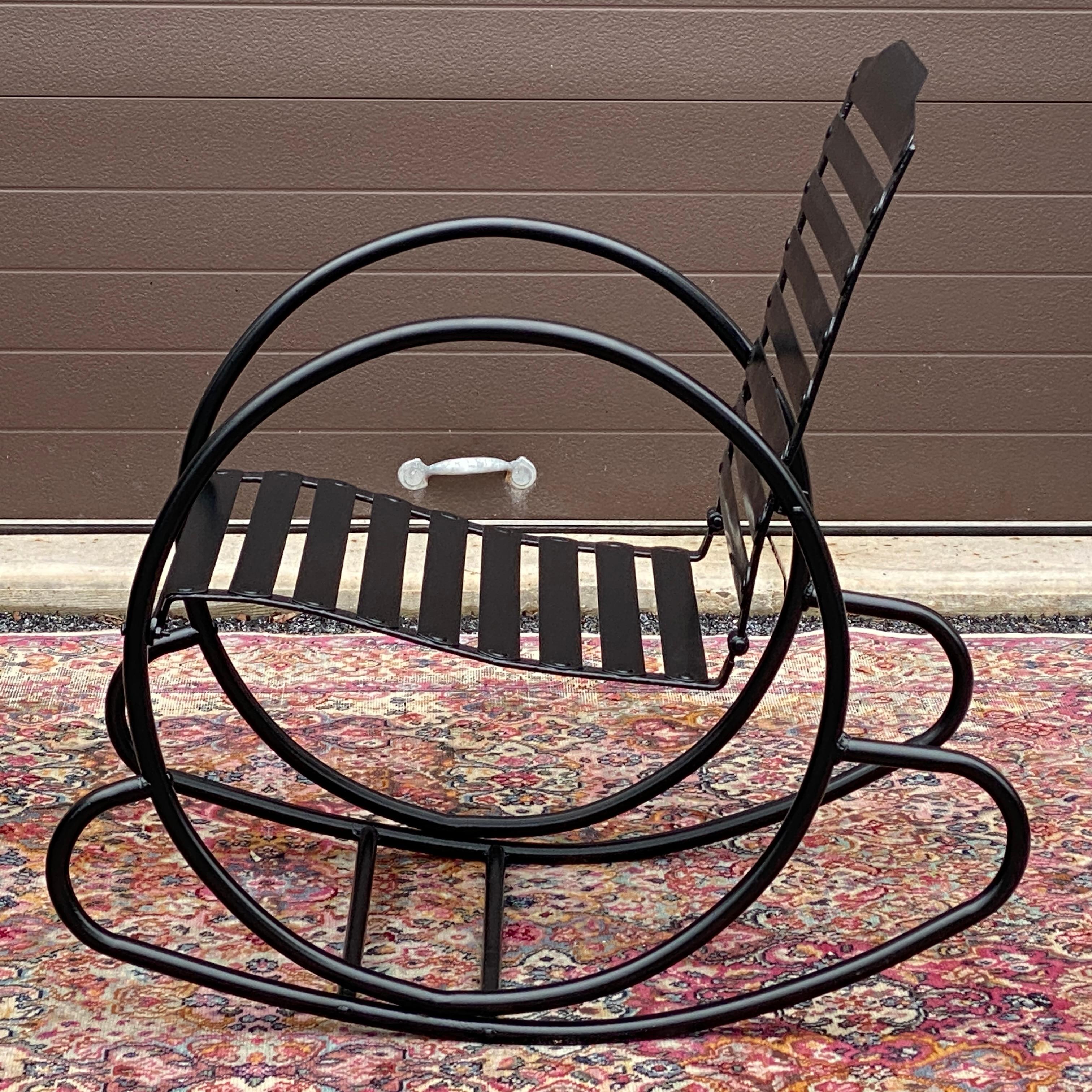 American 1930s Art Deco Streamlined Tubular Hoop Rocker Rocking Chair Restored in Black For Sale