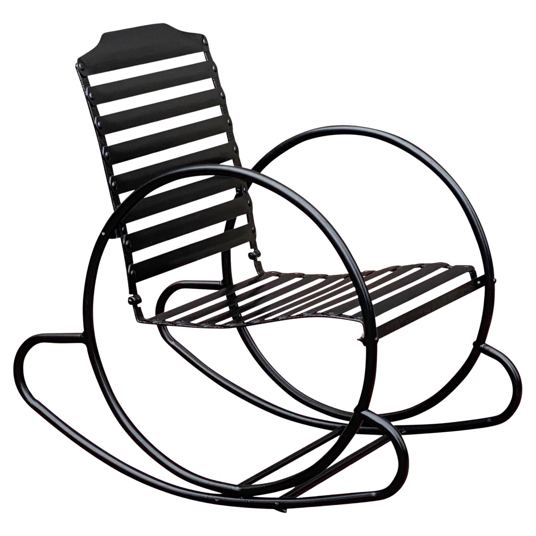 1930s Art Deco Streamlined Tubular Hoop Rocker Rocking Chair Restored in Black For Sale