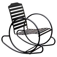 1930s Art Deco Streamlined Tubular Hoop Rocker Rocking Chair Restored in Black